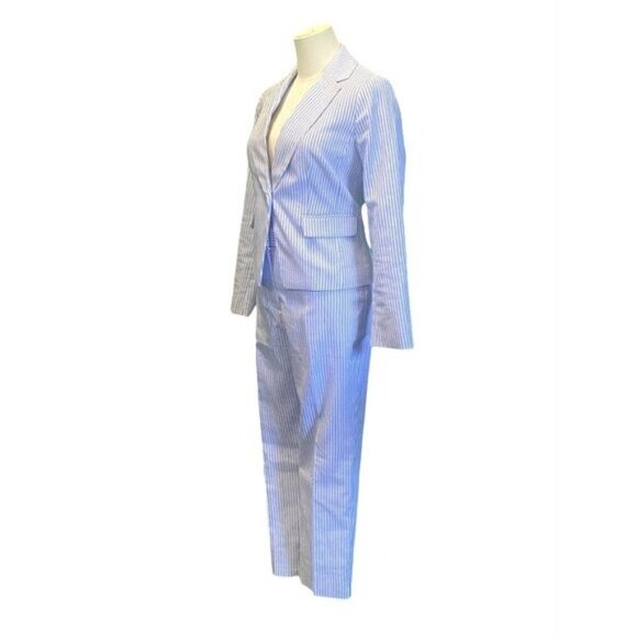 Talbots Jackets & Blazers - Talbots Blue Striped Seersucker Linen Blend 2 Piece Suit Blazer 4P Pants 6P